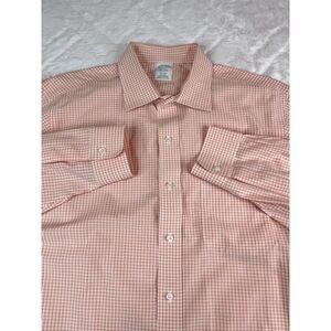 Brooks Brothers Milano Shirt Men's Orange Check Long Sleeve Button Up - Sz 17-33